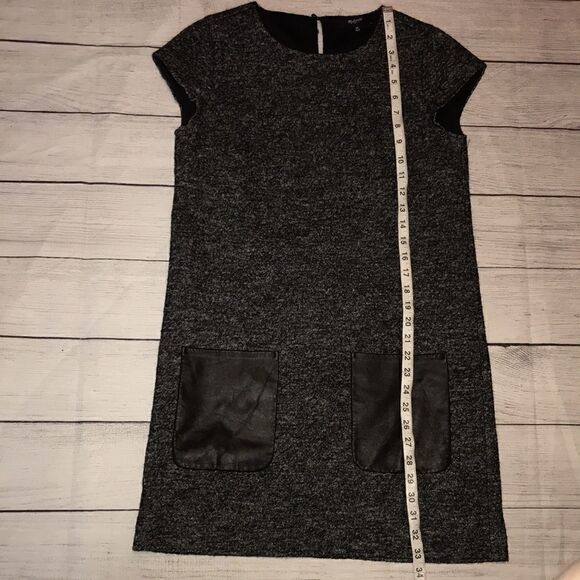Madewell Mod Sheath Wool Dress Leather Trim - Picture 8 of 9